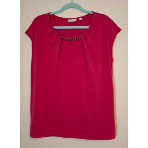 New York & Company Women's Large Pink Sleeveless Top Chain Accent Stretch Blouse